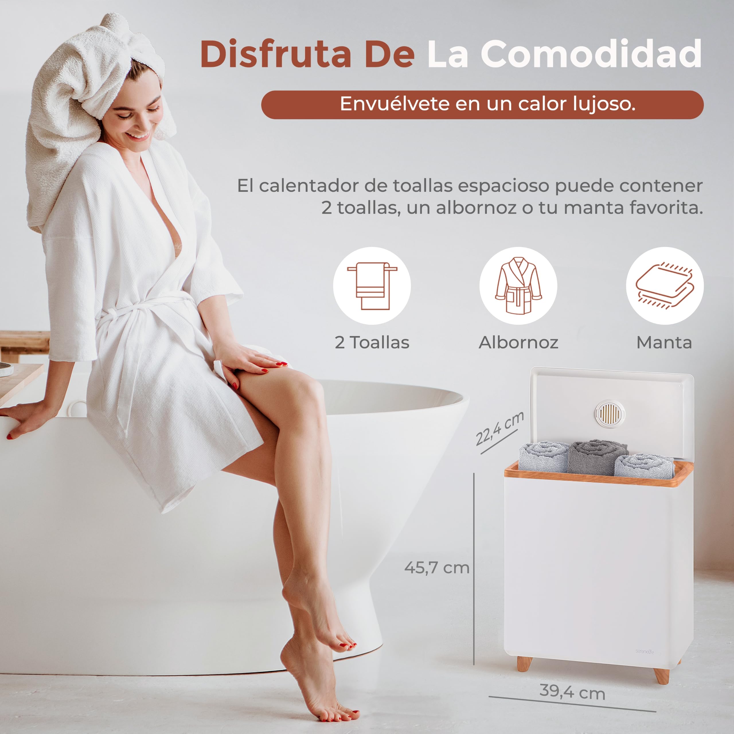 SereneLife calentador de toallas rectangular, Towel warmer, Spa, Calientatoallas electrico, Para baño, Apagado automatico, Portatil, Ideal para 2 toallas grandes, Mantas, Batas de baño, Pijamas