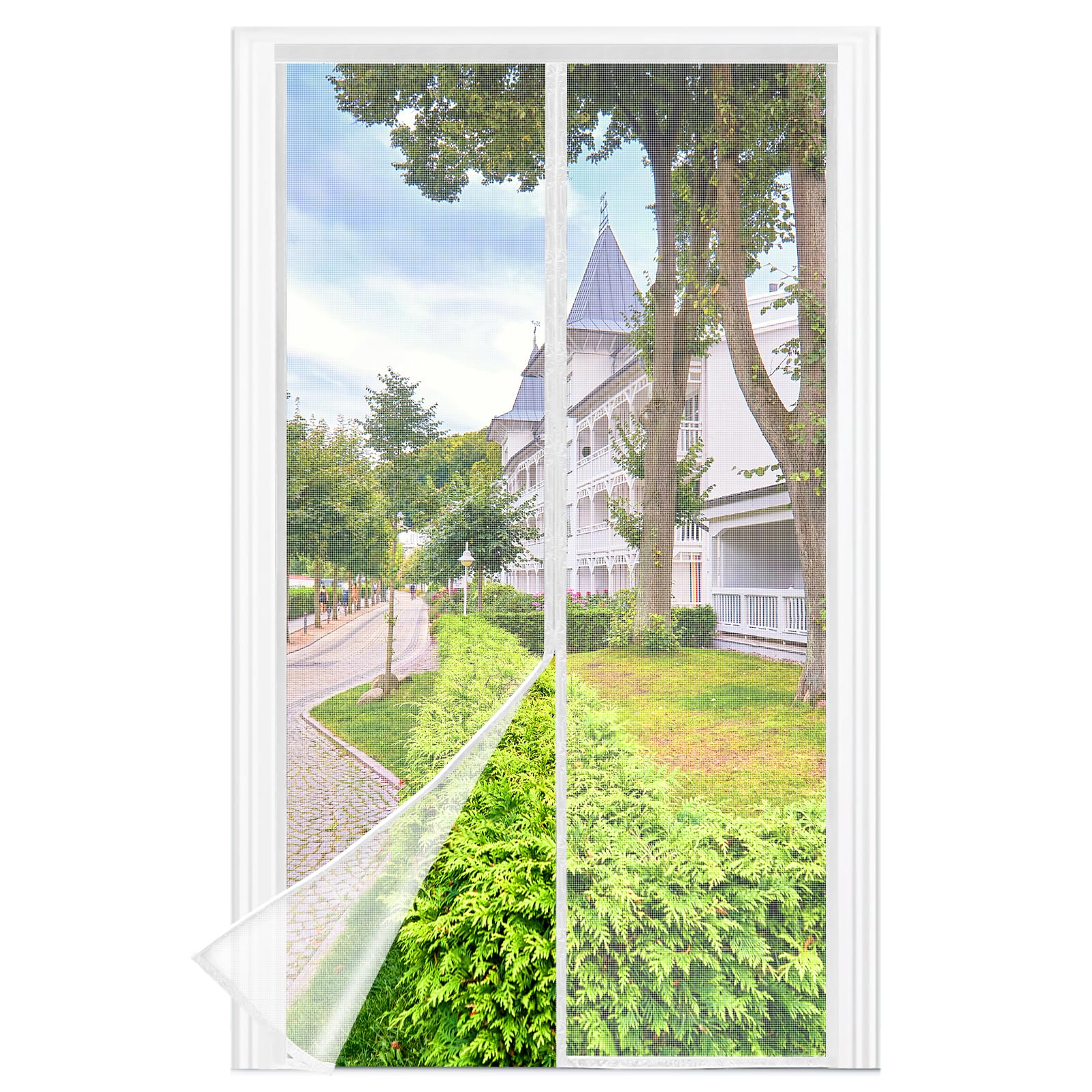 Zanzariera Magnetica per Porte, 80 x 220 CM - Bianco Rete Fine, Tenda Totalmente Magnetiche,si Chiude da Sola, Zanzariera Porta Finestra Larghezza Superiore Aumentare a 3,8 CM