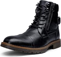 Vostey Men's Motorcycle Combat Boots - Waterproof Casual Ankle Dress Boots with Zipper & Arch Support