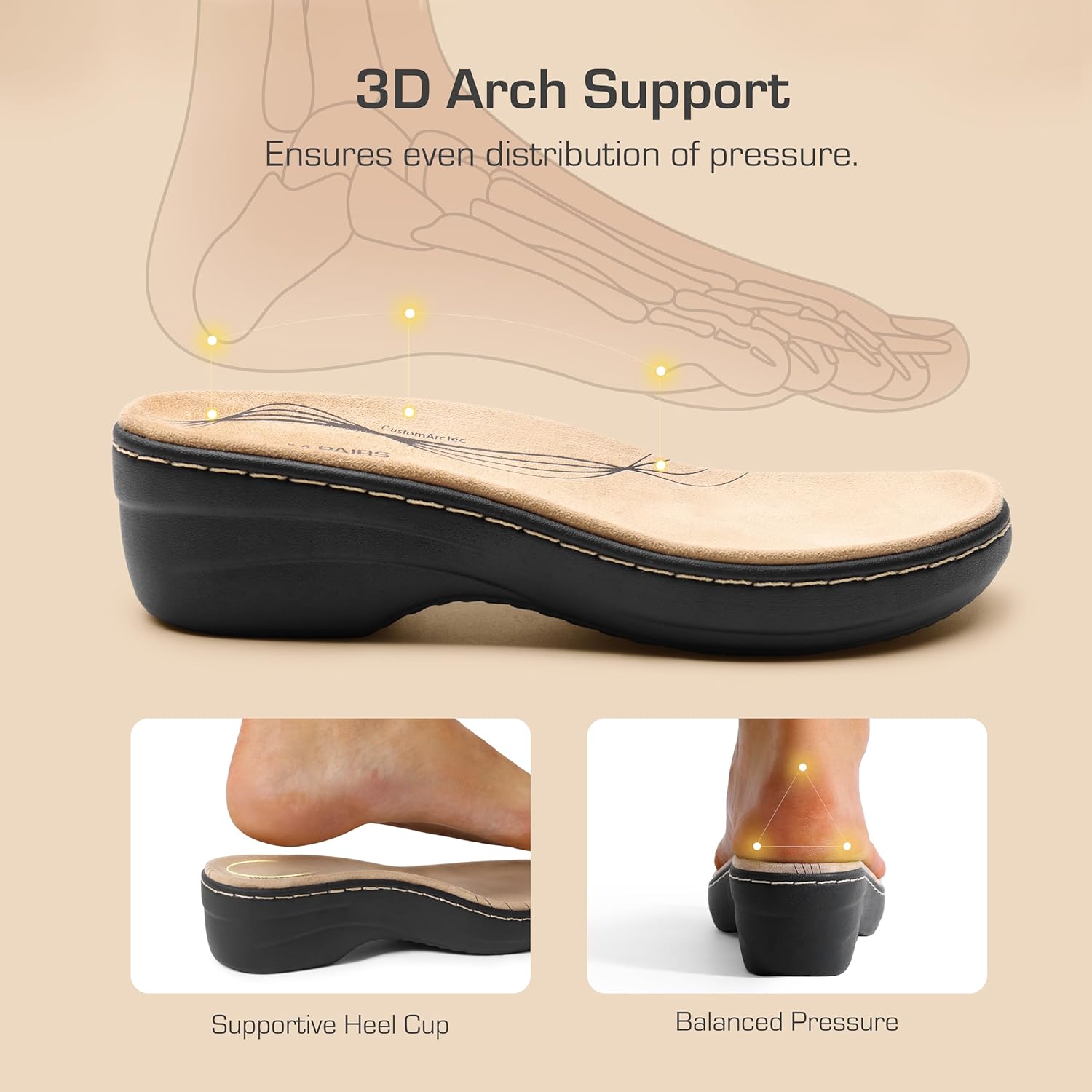 DREAM PAIRS Women's Arch Support Slide Sandals Adjustable Straps Slip On Wedge Sandals Casual Comfort Lightweight Flat Slides - Image 3