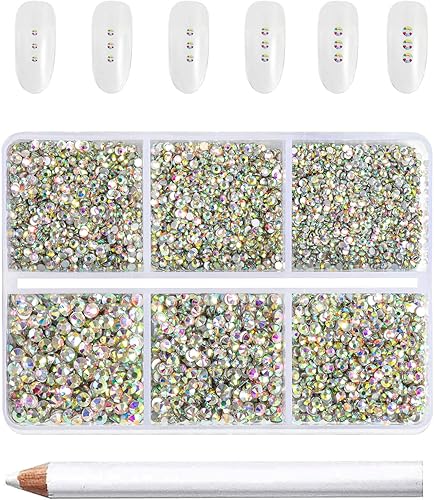 Beadsland Gemas de diamantes de imitación de cristal AB con parte trasera plana, diamantes de imitación redondos para manualidades, mezcla de 6