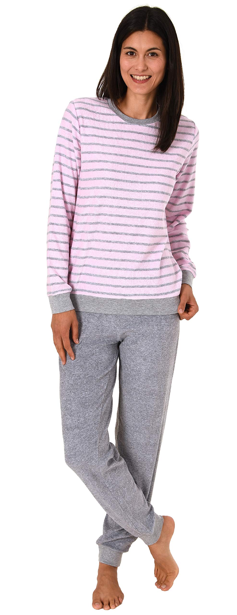 Dames - Pyjama van stretch badstof, lange mouwen met knoopsluiting en