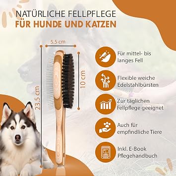 Bamboo 2-in-1 Dog Brush & Cat Brush for Undercoat Smoothing & Dematting