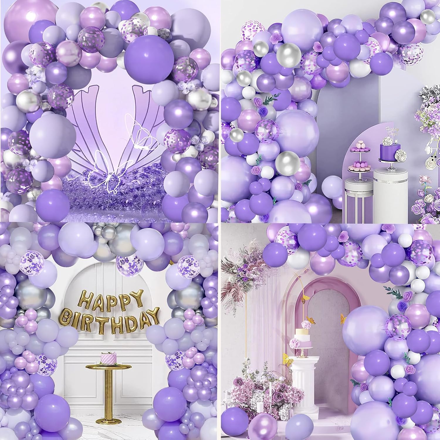 Purple Balloon Arch Kit 139pcs Lavender Balloon Arch Kit with Metallic Confetti Balloons Purple and Silver Balloons for Baby Shower Birthday Wedding Anniversary Party Decorations