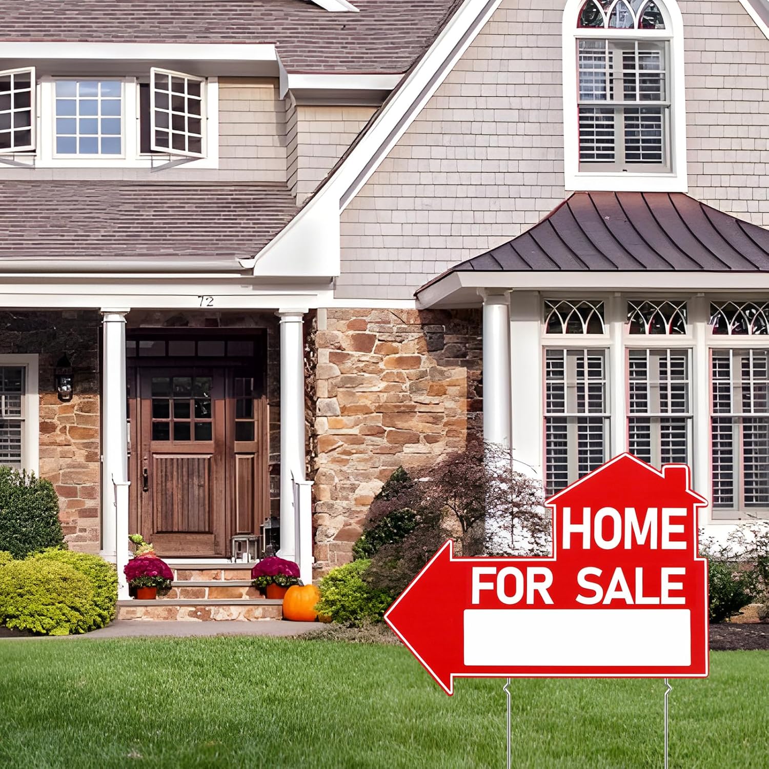 6 PCS Home for Sale Sign, 12 X 16 Inch Double Sided Arrow Directional House for Sale by Owner Yard Sign with Metal Stakes - Real Estate Sale Signs