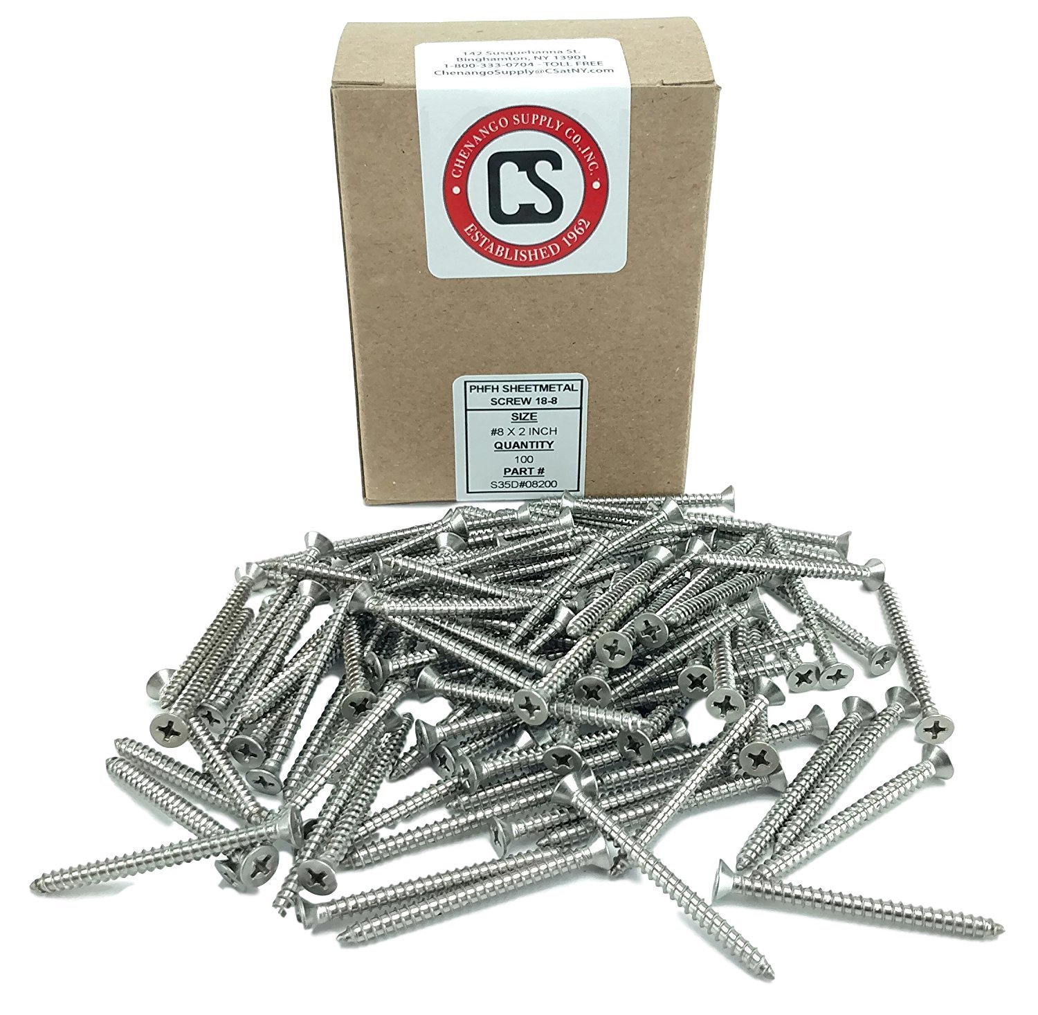 #8 X 2 Stainless Phillips Flat Head Sheetmetal Screw (1/2" to 2" in Listing) 100 Sheet Metal Screws, 82 Degrees (#8 x 2)