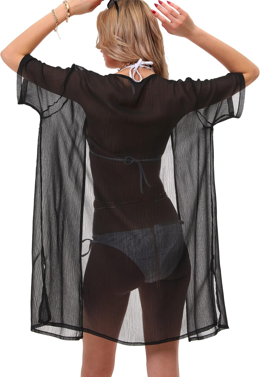 Soul Young Women's Chiffon Kimono sheer Cover Up Summer Cardigan Beachwear for Swimsuit Swimwear Bikini - Image 4
