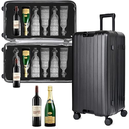 Wine Suitcase with 360° Wheels, Large Travel Suitcase, Holds 12 bottles of wine, Black