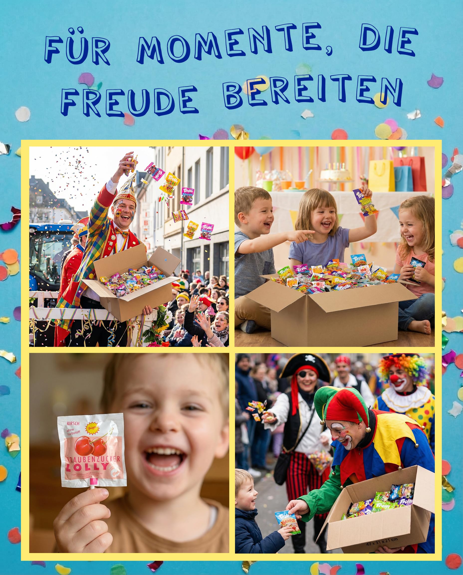 Karneval-Wurfmaterial mit Süßigkeiten – 8,4 kg bunte Auswahl an abgepackten Süßigkeiten für Fasching und Karneval – Spaß für Groß und Klein