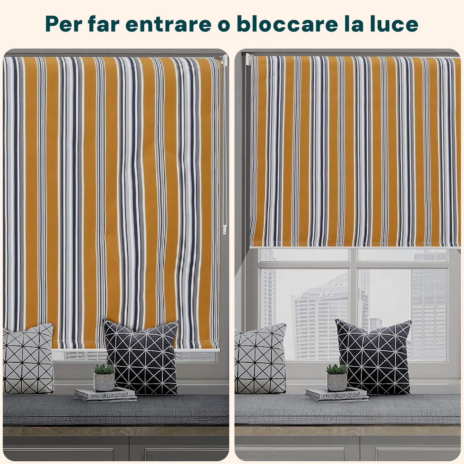 Tenda da Sole a Caduta 150x250 cm con Rullo in Alluminio, Parasole Esterno a Righe Gialle, Attacco Soffitto Incluso