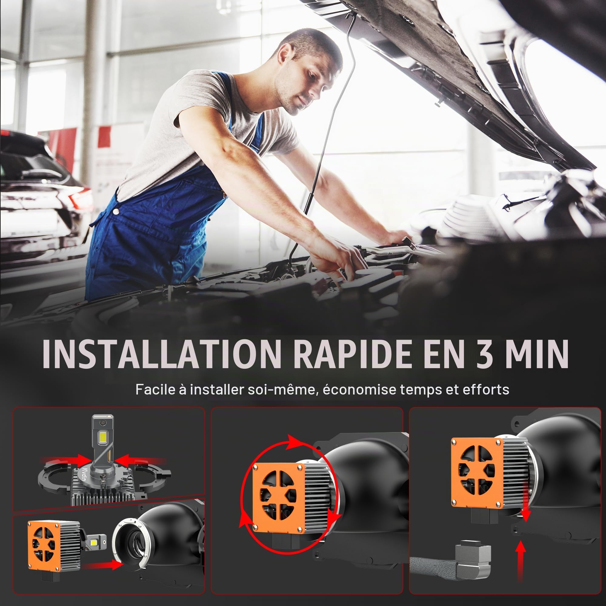 d1s led ampoules 30000lm, feux ultra puissante de route et croisement pour projecteurs de phare voiture, remplacement direct des lampes xénon 35w, 6000k blanc intense