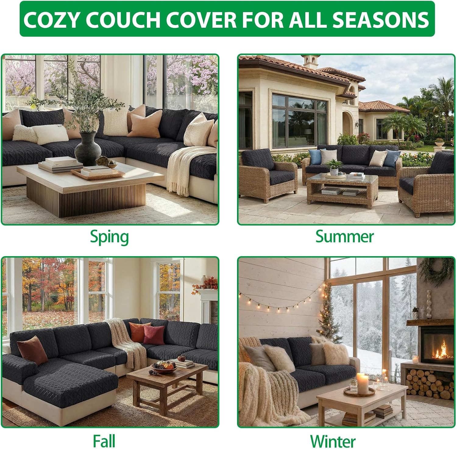 OHSIO Couch Cushion Covers, Super Soft Thicker Fleece Sofa Cover Stretch Sectional Sofa Slipcover Washable Pet Friendly Anti-Slip Stain Resistant Furniture Cover for Home(1 Chaise Cover,Dark Gray)