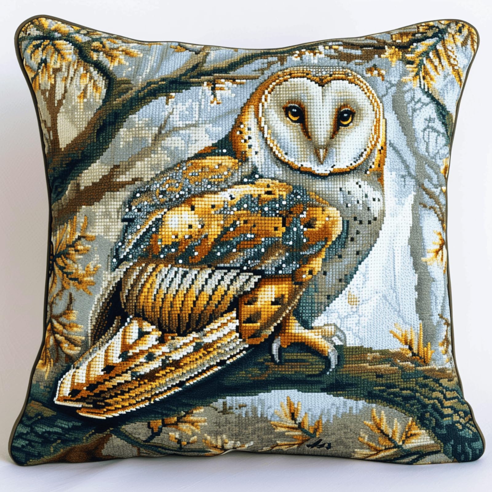 Kitphoenix Multicoloured Diy Latch Hook Pillow Kits,43X43cm Printed Canvas,Crochet Yarn Needlework Craft,Cushion Cover For Beginners, Christmas Home Decor,Barn Owl