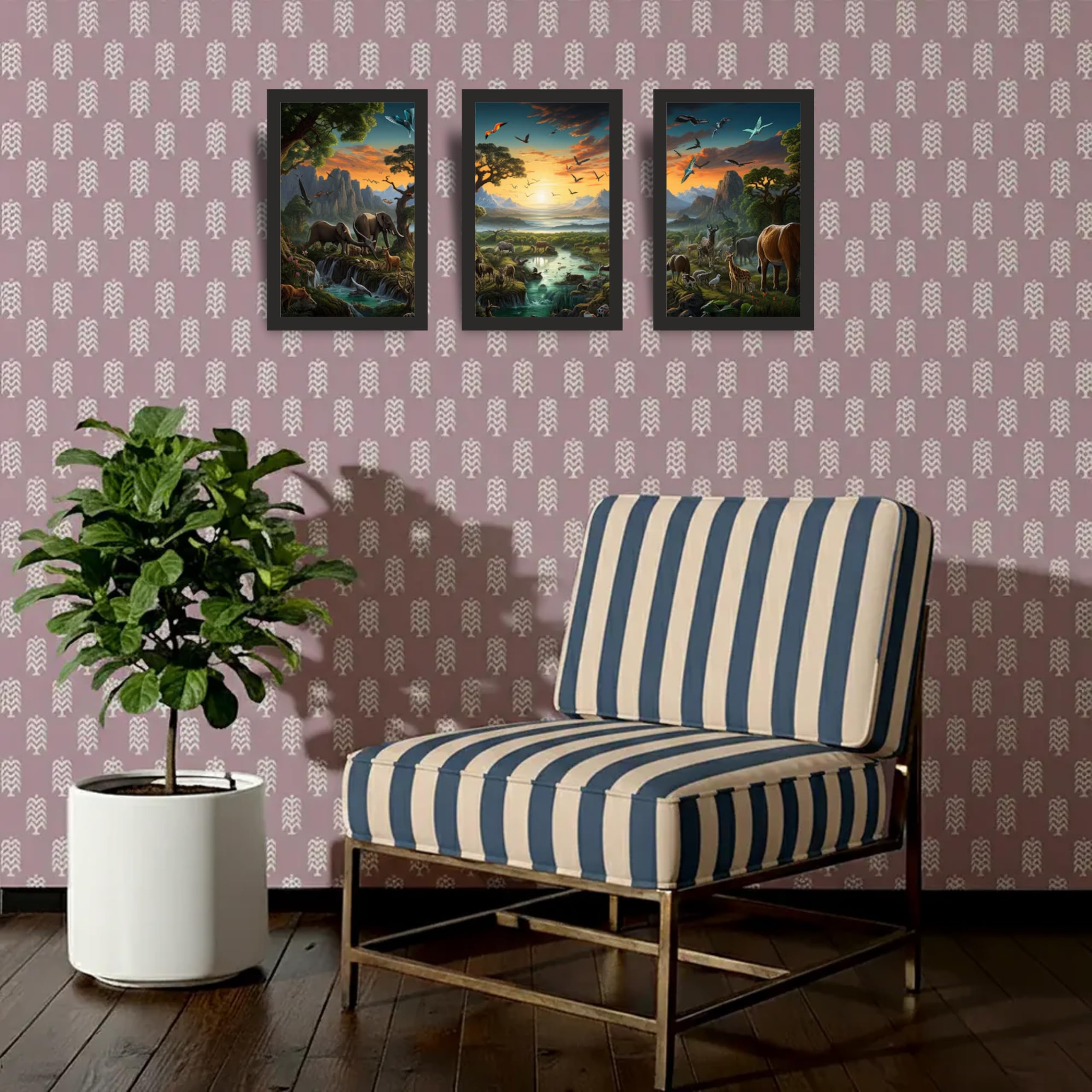 Wildlife Landscape Wall Art Set of 3 Frames