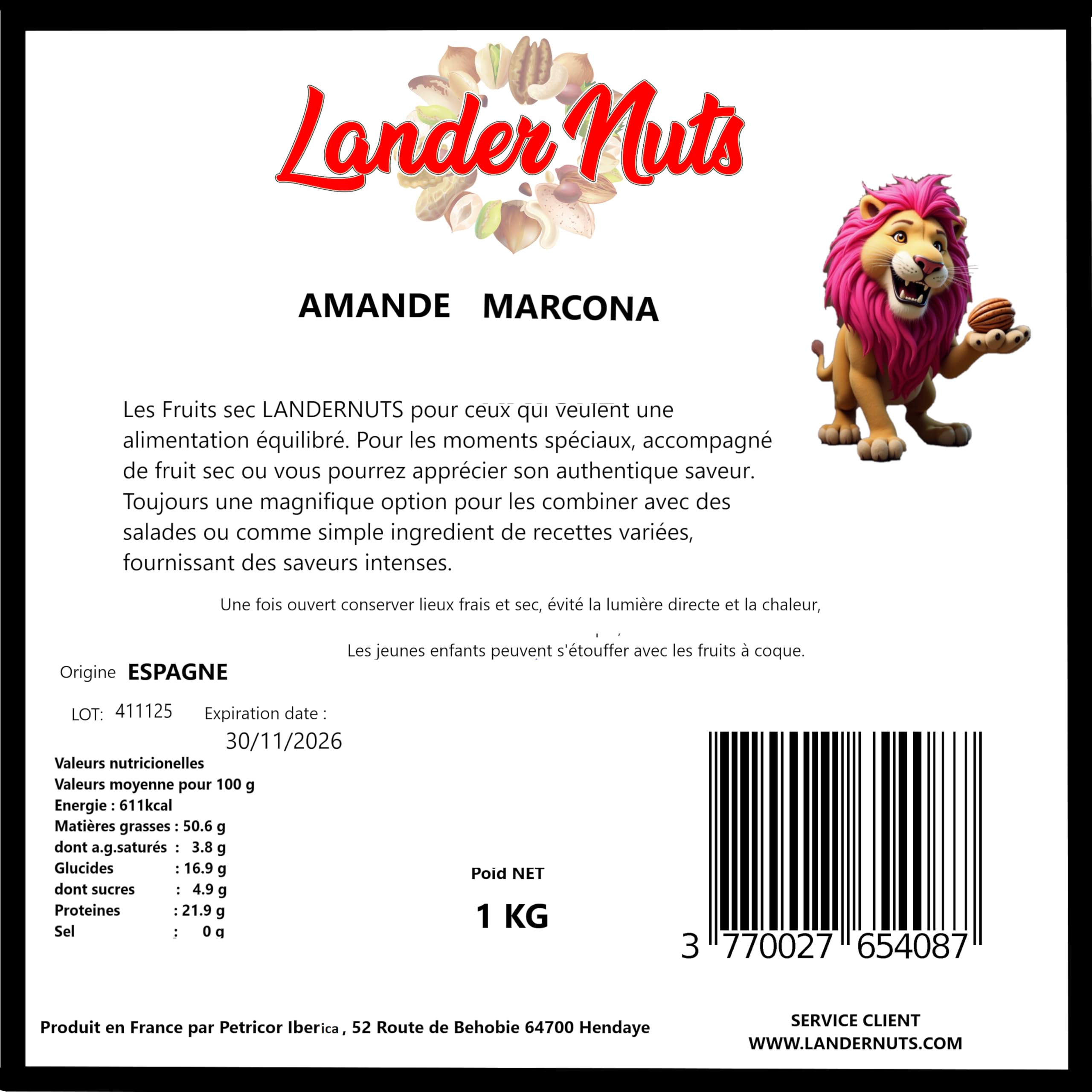 Amande Marcona Extra Espagnole 100% nature Landernuts 1 kg