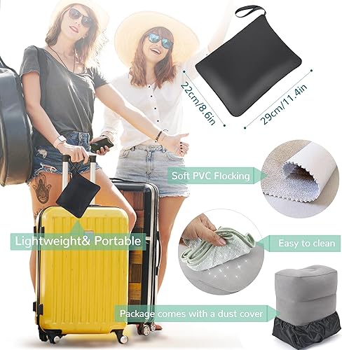 Miniatura 6 de Almohada inflable para descanso de pies, almohada ajustable de 3 capas de altura, cama de avión para niños, artículos esenciales de viaje para