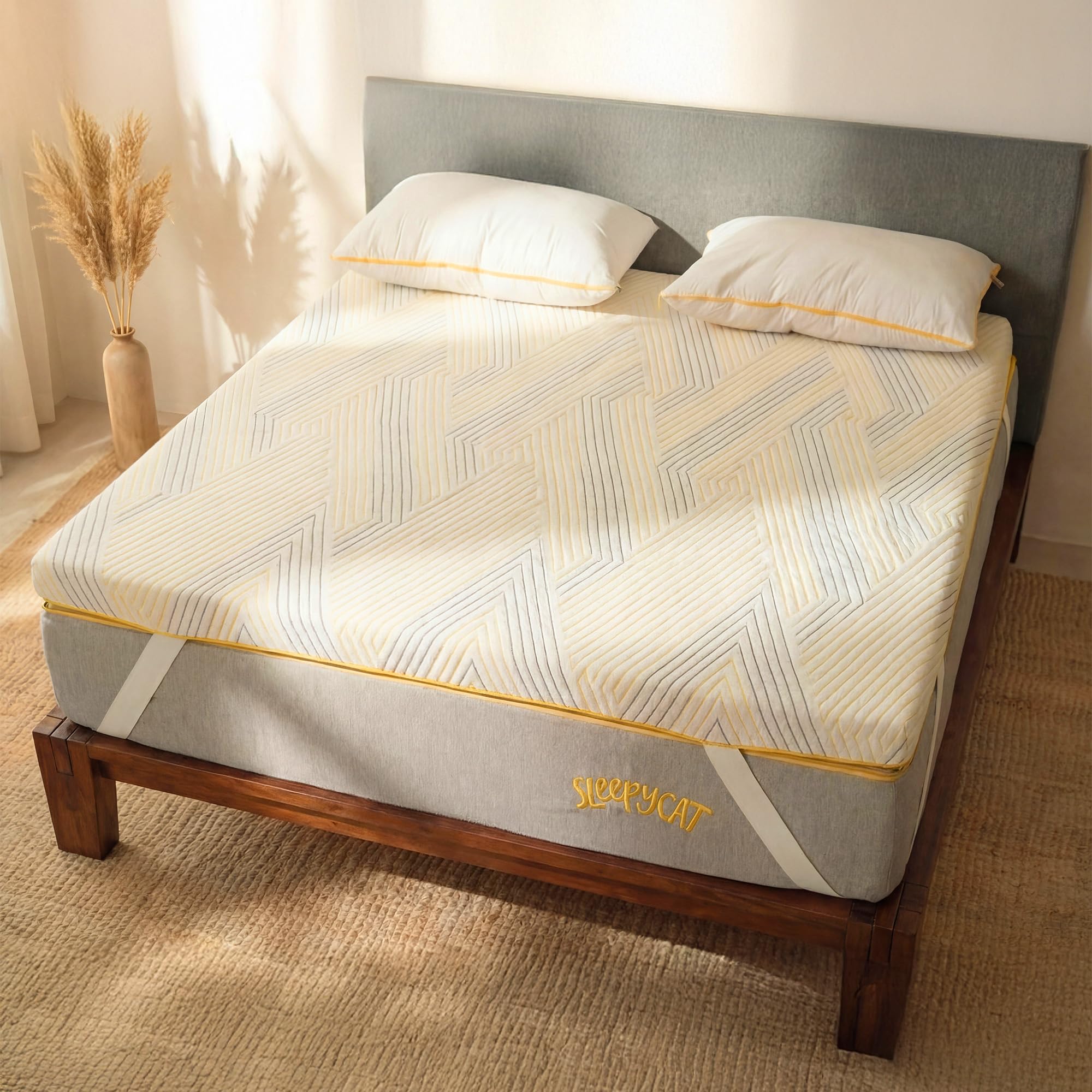 SleepyCat Natural Latex Mattress Topper | GOLS-Certified Organic Latex | 2 Inch Responsive Support | Pinhole Design for Breathability | Anti-Slip Elastic Straps |(White, Single Size, 72x36x2 Inch)-image-1