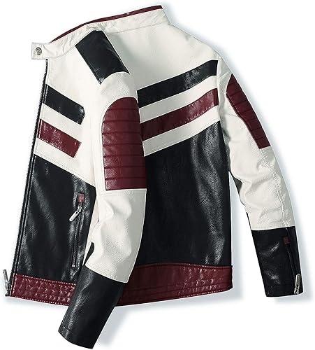Miniatura 3 de Stand-up collar men's motorcycle leather motorcycle racing suit color-blocking PU simulation leather jacket
