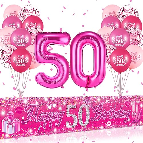 Vista 7 de Sweet 16 Pink Birthday Decorations - 20 Pcs Balloons, 40 Inch Number 16, Happy Sweet 16 Banner