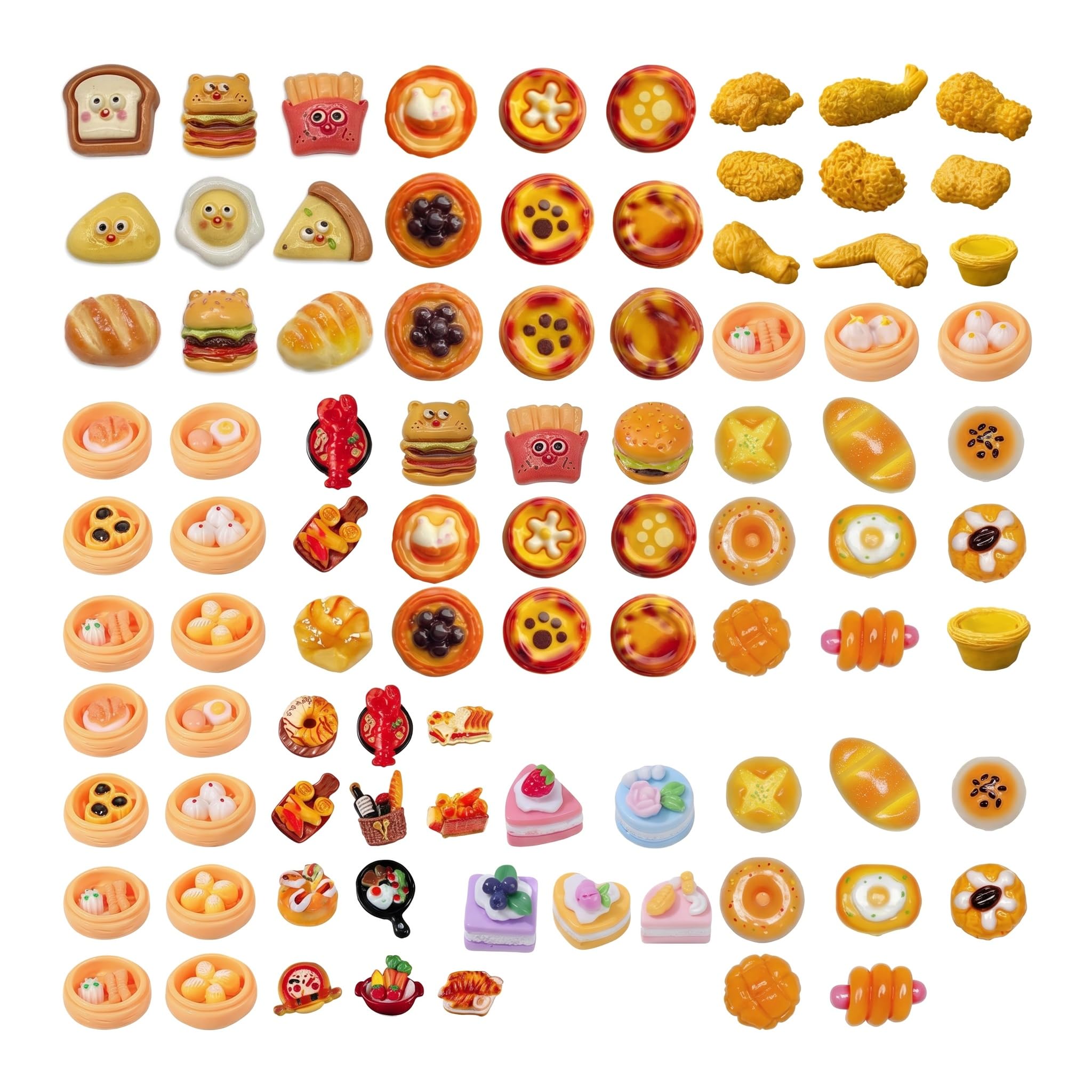 Satiskid 70Pcs Mini Food Resin Charms, Realistic Cake Bread Snack Figurines, Fake Food Ornaments for DIY Crafts, Home Decor, Photography Props, Scrapbooking and Handmade Projects