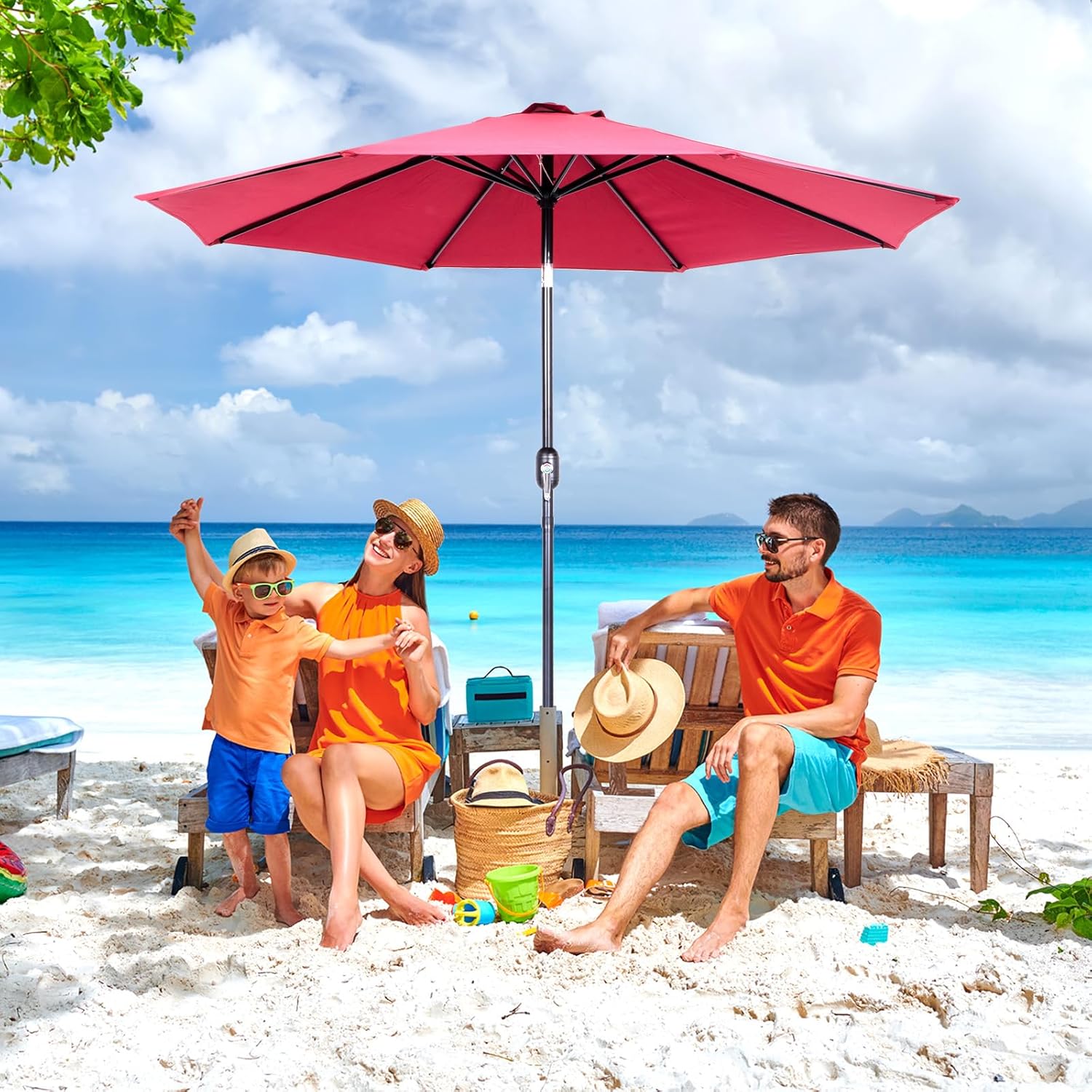 9 Ft Red UV Resistant Polyester Patio Umbrella with Crank and Tilt