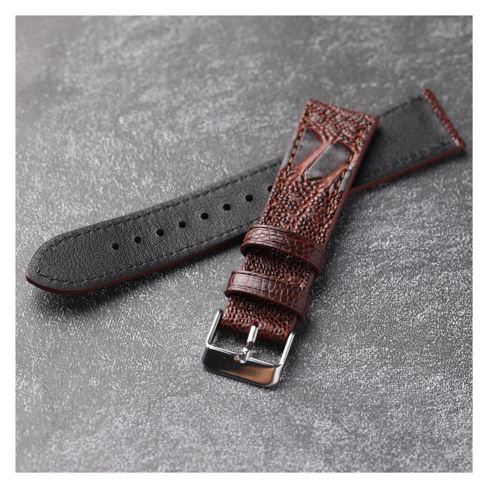 Genérico Pulsera vintage de piel auténtica de avestruz hecha a mano de primera calidad de 18, 19, 20, 21 y 22 mm for hombre, de piel auténtica marrón y verde