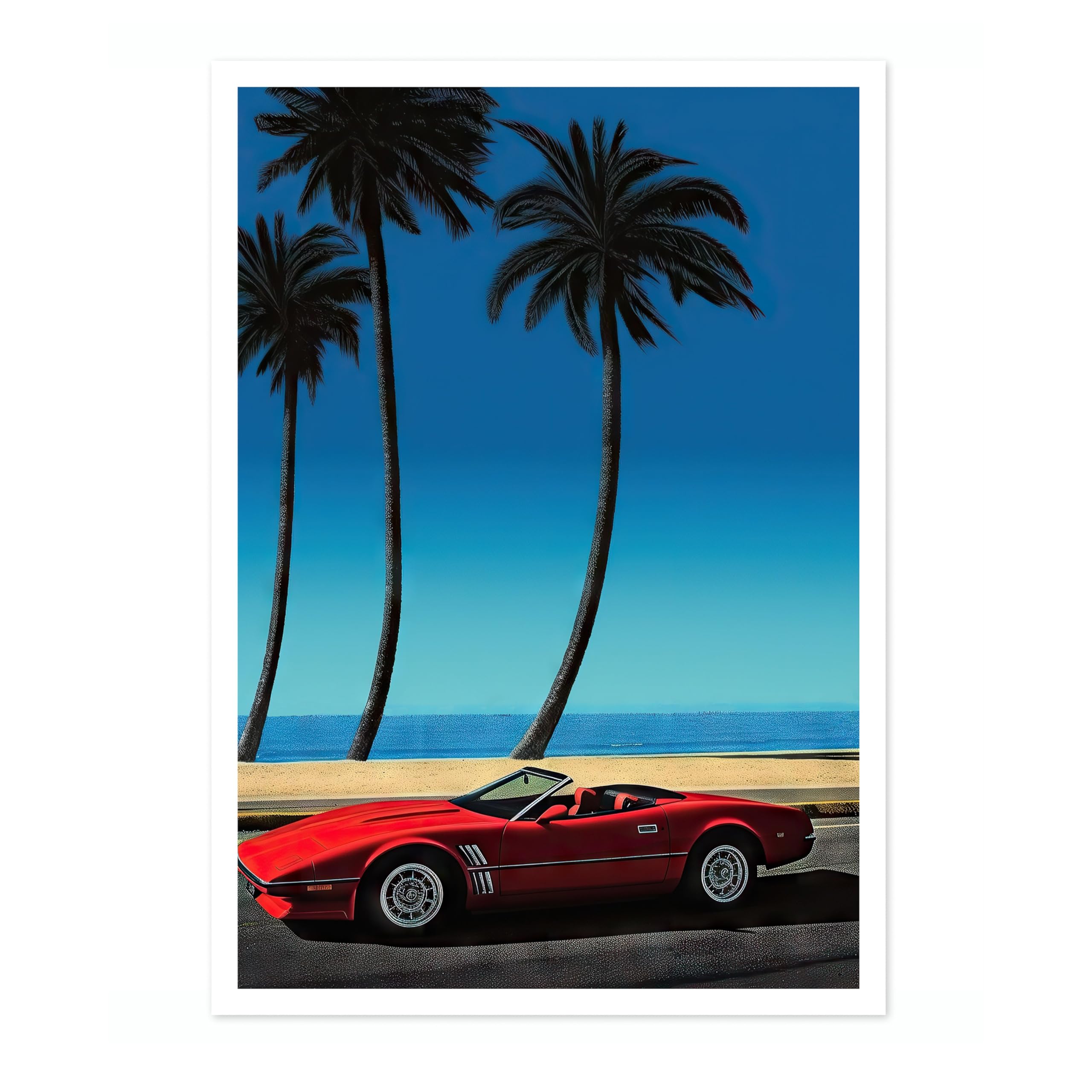 Red Car, Ocean Breeze Vintage Japanese Vaporwave Poster, Minimalist Retro 90s Colourful Wall Art Print, Modern Home Decor Bedroom Artwork, Archival Matte, A1 (Print Only) - 84.1x59.4cm