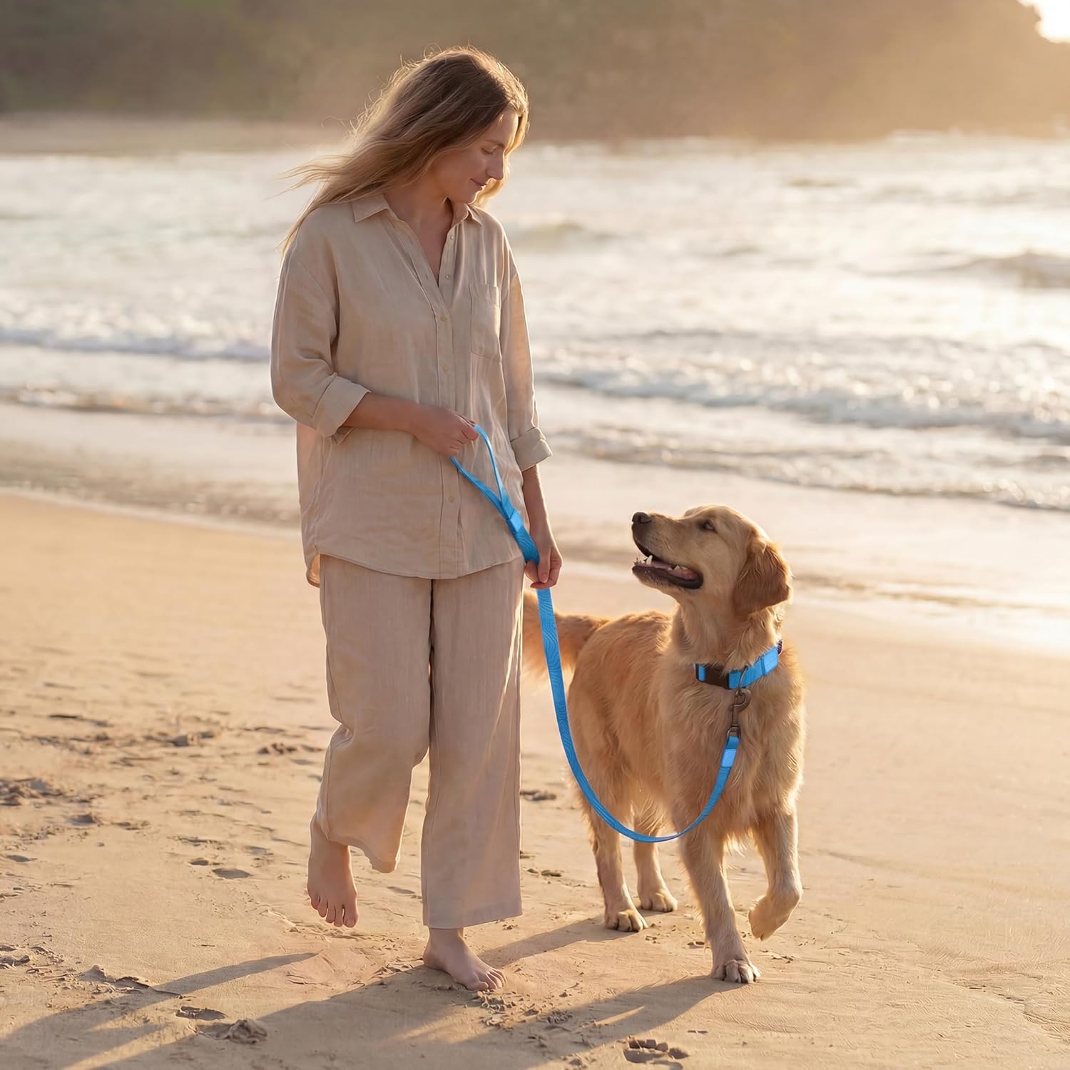 Waterproof Dog Leash (6 FT) - Soft Touch PVC Coated Webbing with Non-Slip Topographic Texture - Odor Proof, Easy Clean & Rust-Proof Metal Clip for Rain, Beach & Muddy Walks (Serenity Blue)