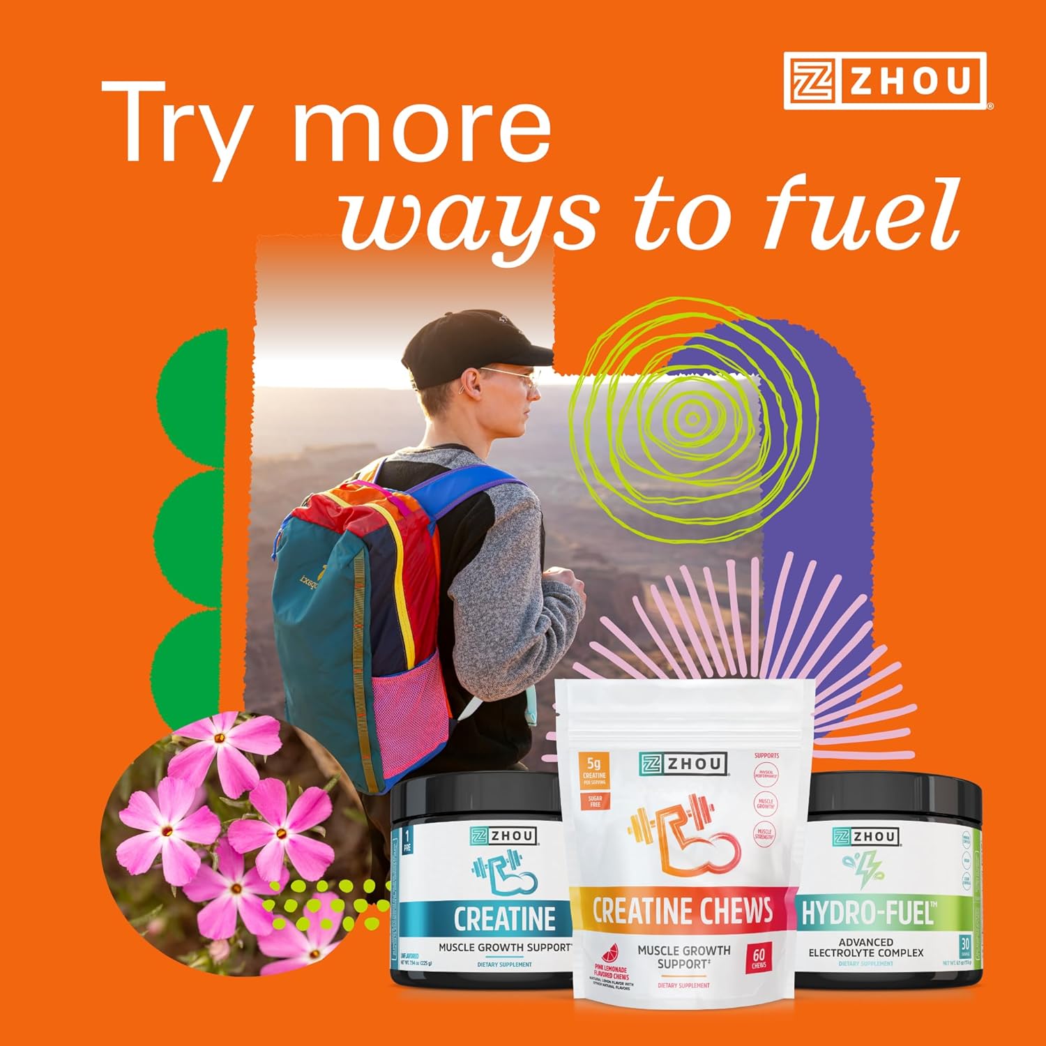 ZHOU Creatine Chews - Creatine Monohydrate Gummies for Men & Women with Vitamin B12, Sugar Free, Vegan, Organic, Non GMO, 5g Per Serving - Peach Mango Flavor, 20 Servings, 60 Chews - Image 5