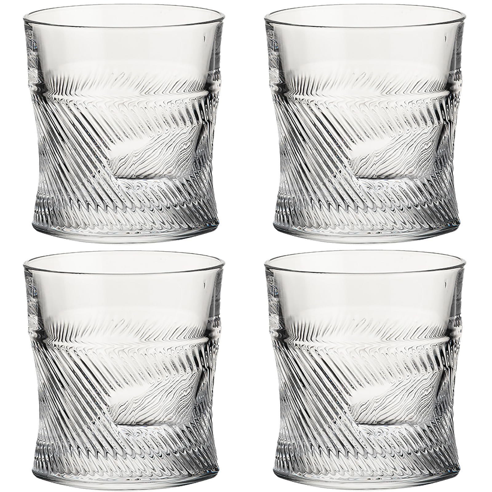 BEVKAFWater Drinking Glasses 4pcs Set, Vintage Iced Coffee Cups Glassware, Glass Tumbler for Coocktail, Whiskey, Coffee, Beer (300ML)