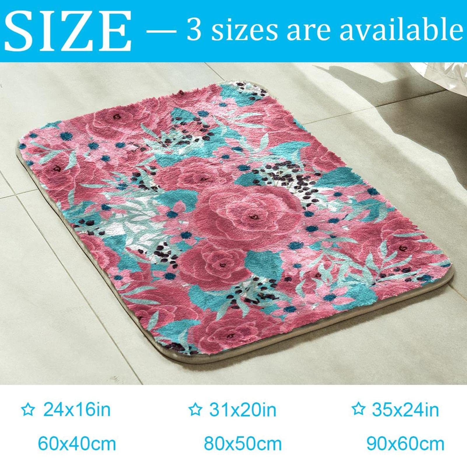 Fluffy Area Shag Teppich Ultra Weich für Schlafzimmer Rosa Rose Blumenmuster Blüte