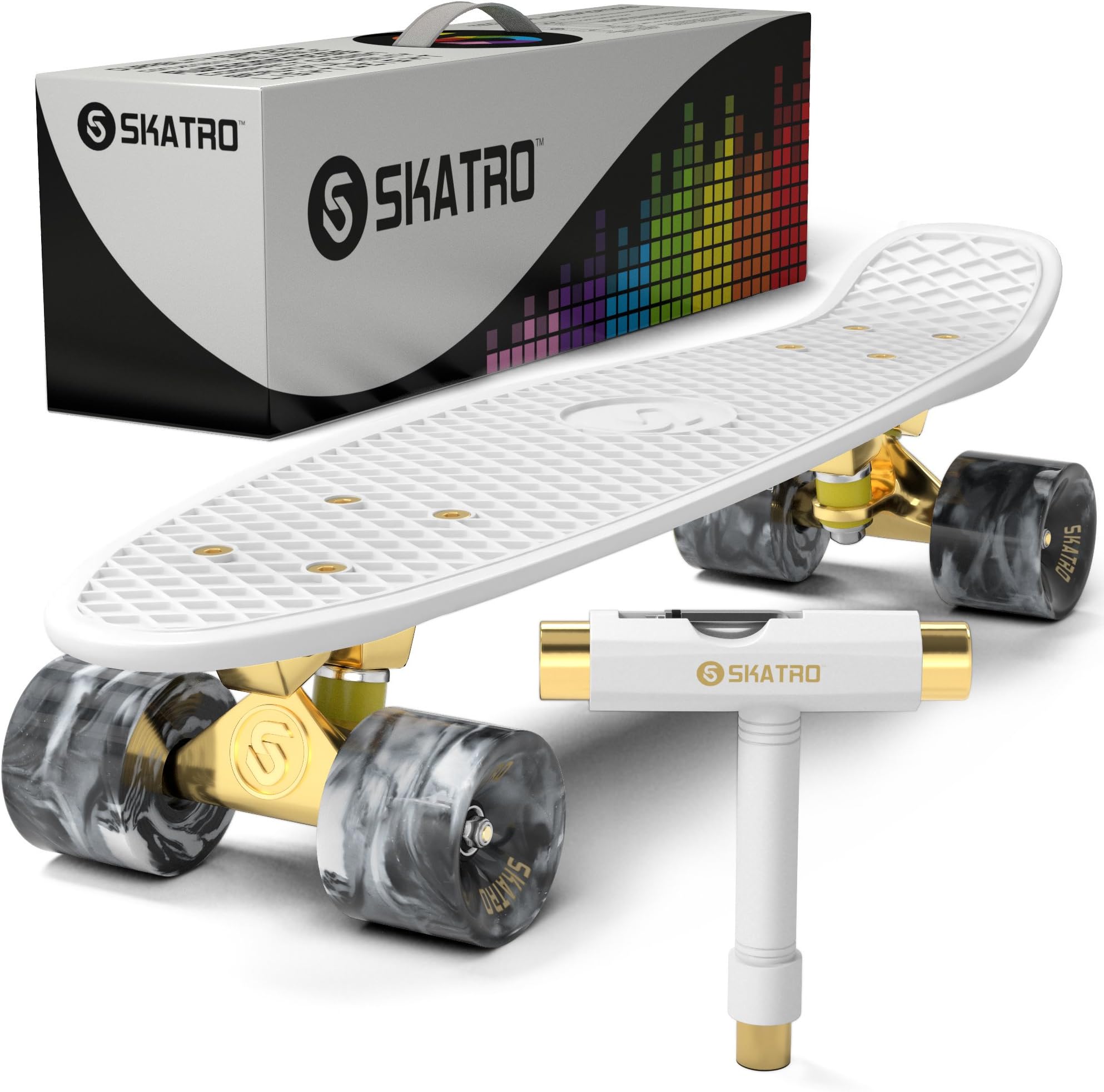 Skatro Mini Cruiser Skateboard. 22x6inch Retro Style Plastic Board Comes Complete