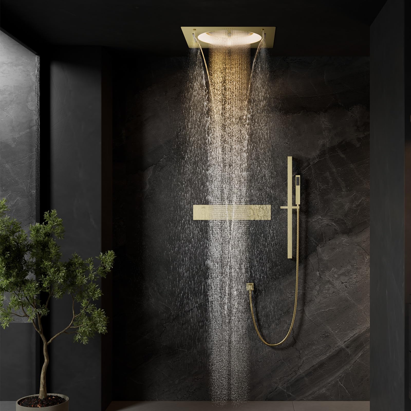 Columna Ducha Termostatica,Empotrada Conjunto de Ducha,Música,LED 64 Colore
