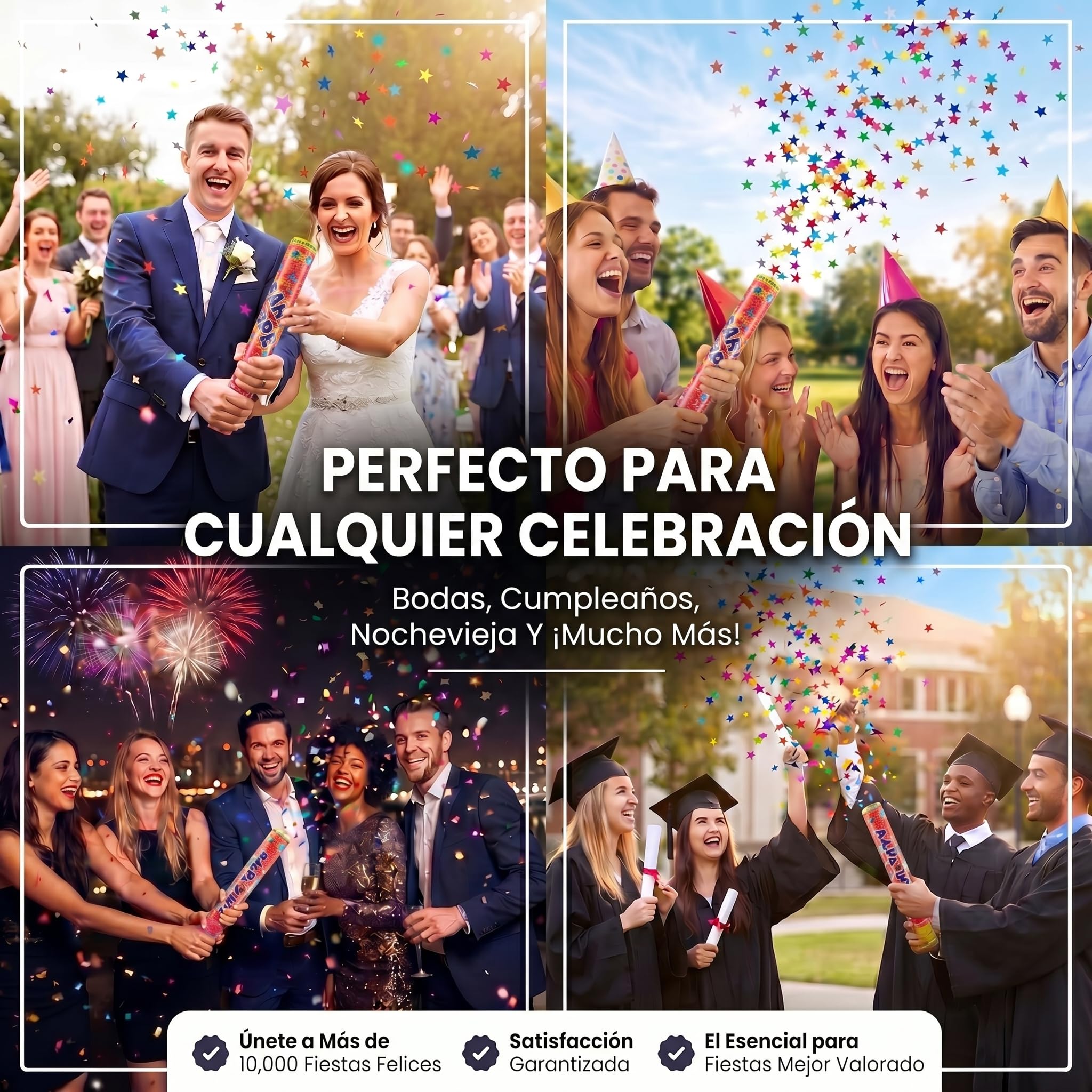 Cañón de Confeti Tirador de Confeti para fiestas Cañón de Confeti - XXL - Conjunto (Colorido (100cm), 10 piezas)
