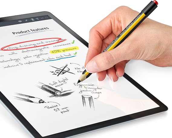 STAEDTLER Noris Jumbo Digital Stylus Pen with Eraser for Touchscreens: No Charging, Thick Triangular Barrel for Comfort, Works with Samsung Galaxy Tab, Kindle Scribe & More, Replacement Nibs & Tool