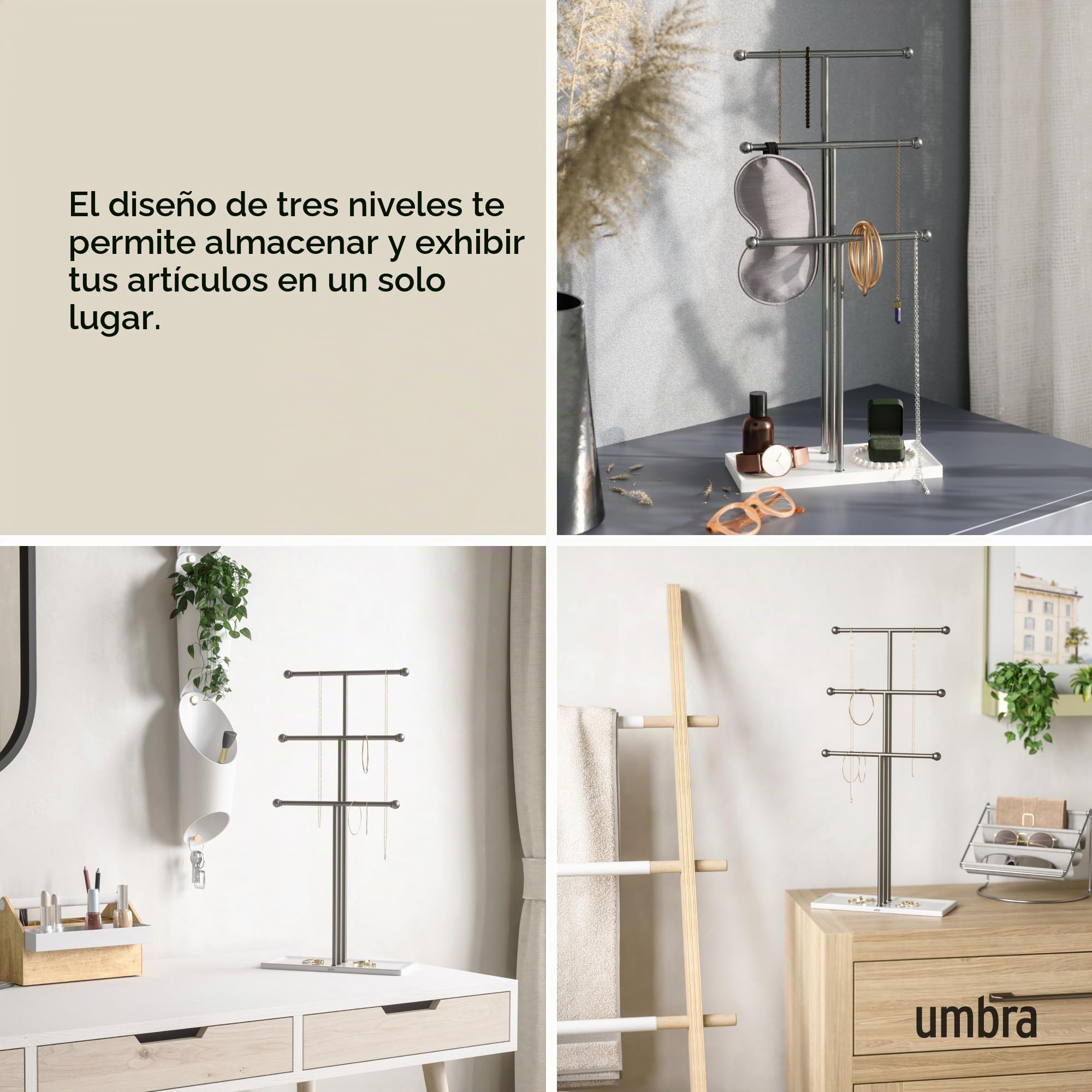Umbra Trigem Soporte de joyería, Acero, Blanco/Níquel metálico