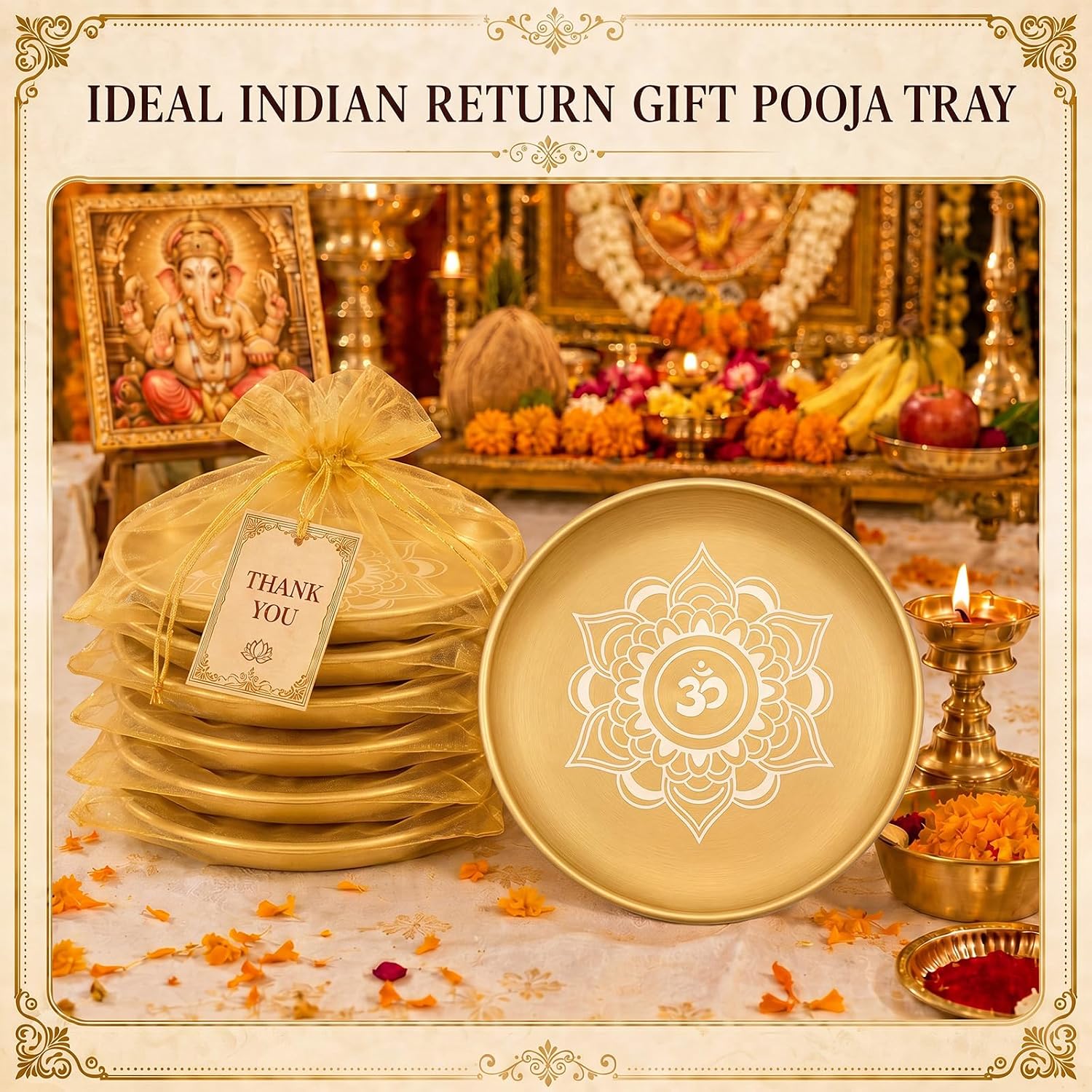 12 Pack 5.5 Inch Pooja Thali, Indian Pooja Return Gifts Plate image 5