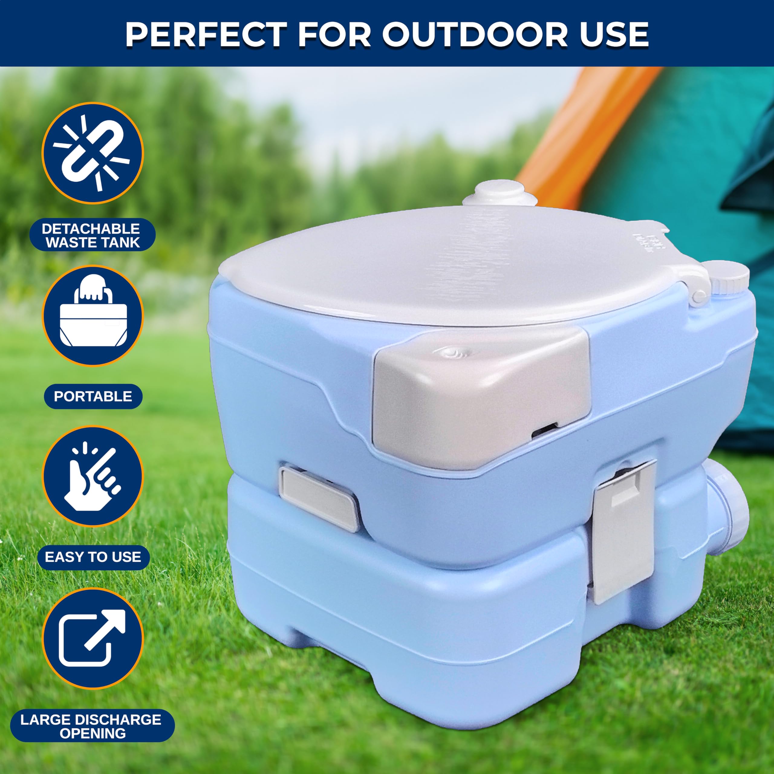 SereneLife WC Portatile da Campeggio da 15 Litri, WC 120 Scarichi, A Prova di Perdite, Materiale PE Durevole, Serbatoio Rimovibile con Spruzzatore e Supporto Telefono