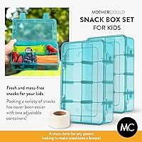 Vista 4 de Juego de 2 Recipientes para Aperitivos - Reutilizables, 100 Etiquetas Disolubles, 8 Compartimentos Ajustables, Apto para Lavavajillas, Sin BPA