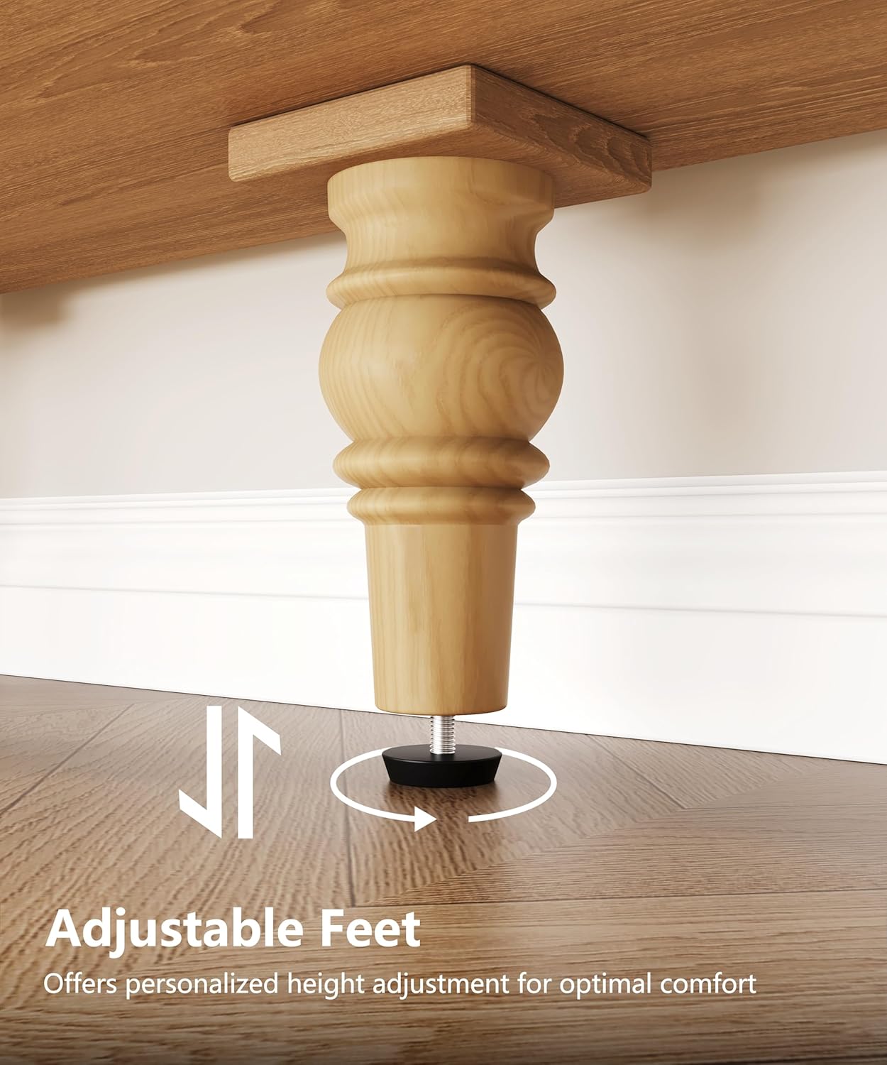 35.4" Rattan Buffet Sideboard Cabinet with Storage, Boho Buffet Table with Adjustable Shelf & 2 Drawer, Floor Storage Cabinet with Solid Wood Legs for Kitchen, Dining Room and Living Room, Natural