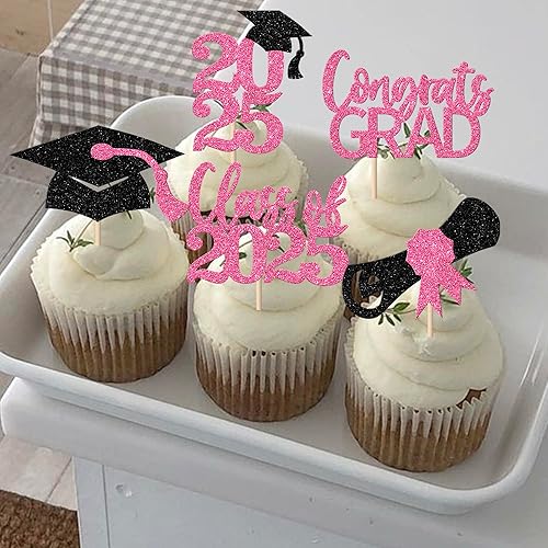 Miniatura 215 de Paquete de 24 adornos dorados para cupcakes de graduación 2025 con purpurina So Proud of You Done Diploma Graduation Cap Cupcake Picks Class of 2025