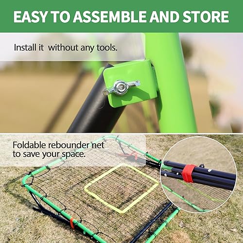 Miniatura 5 de Red de rebote de béisbol duradera, red de rebote plegable de béisbol y softbol de 4 x 4 pies con 7 ángulos, red de rebote de entrenamiento de fácil