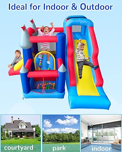 Miniatura 4 de RETRO JUMP Casa inflable de rebote 6 en 1 para saltar y deslizar para niños al aire libre, casa de rebote para niños con soplador, estacas y kit de