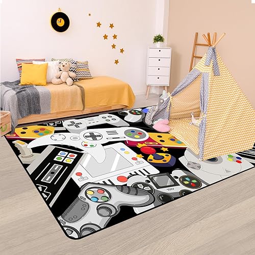 Miniatura 7 de Alfombra de Juego para Adolescentes Varones con Decoración de Controlador de Juegos, Alfombras de Videojuegos para Dormitorio de Niños Varones, Sala