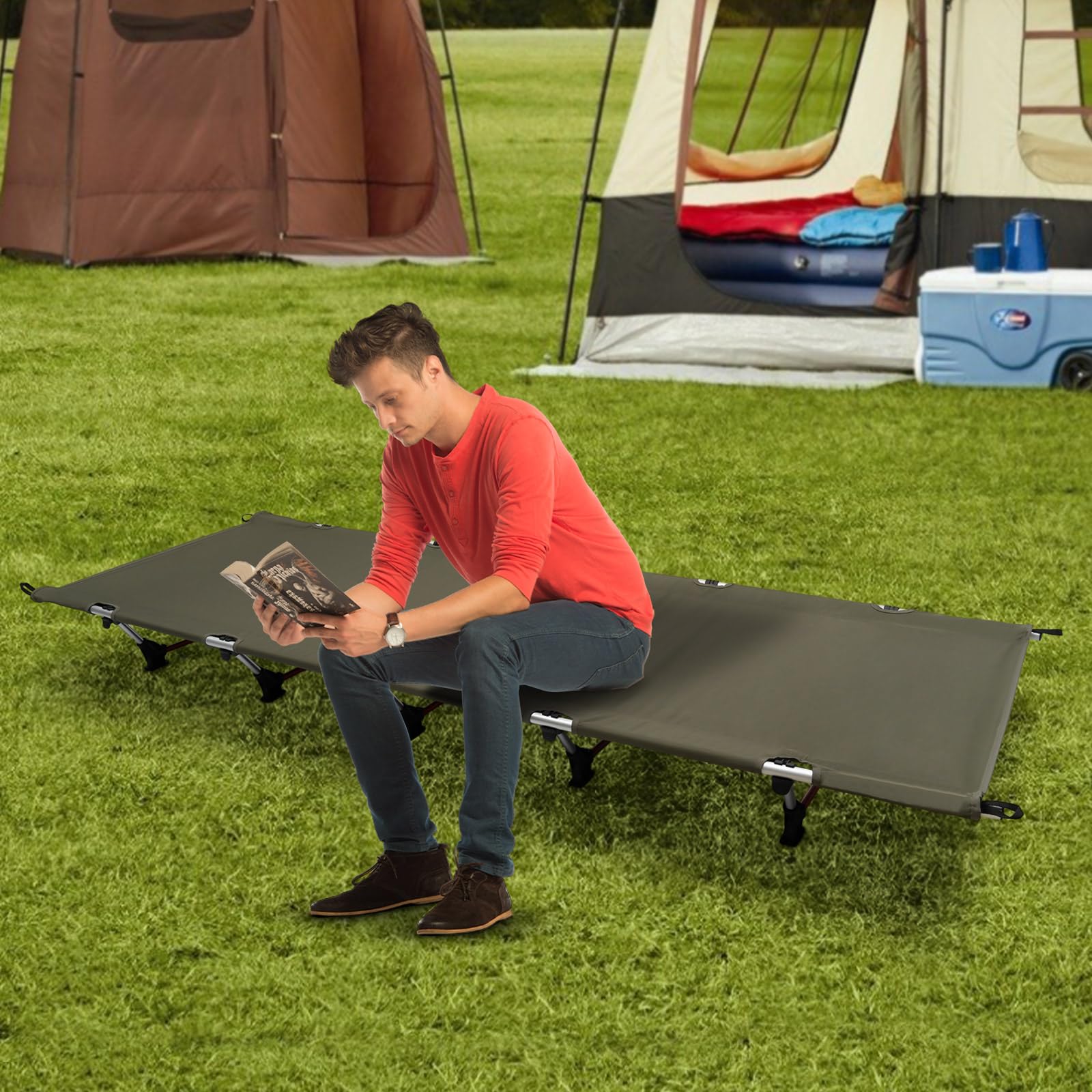 Lit de camping pliable ultra léger et portable, charge maximale de 150 kg, lit de camp pliable pour adultes – Idéal pour l'extérieur, la randonnée, le trekking, les urgences et les siestes de
