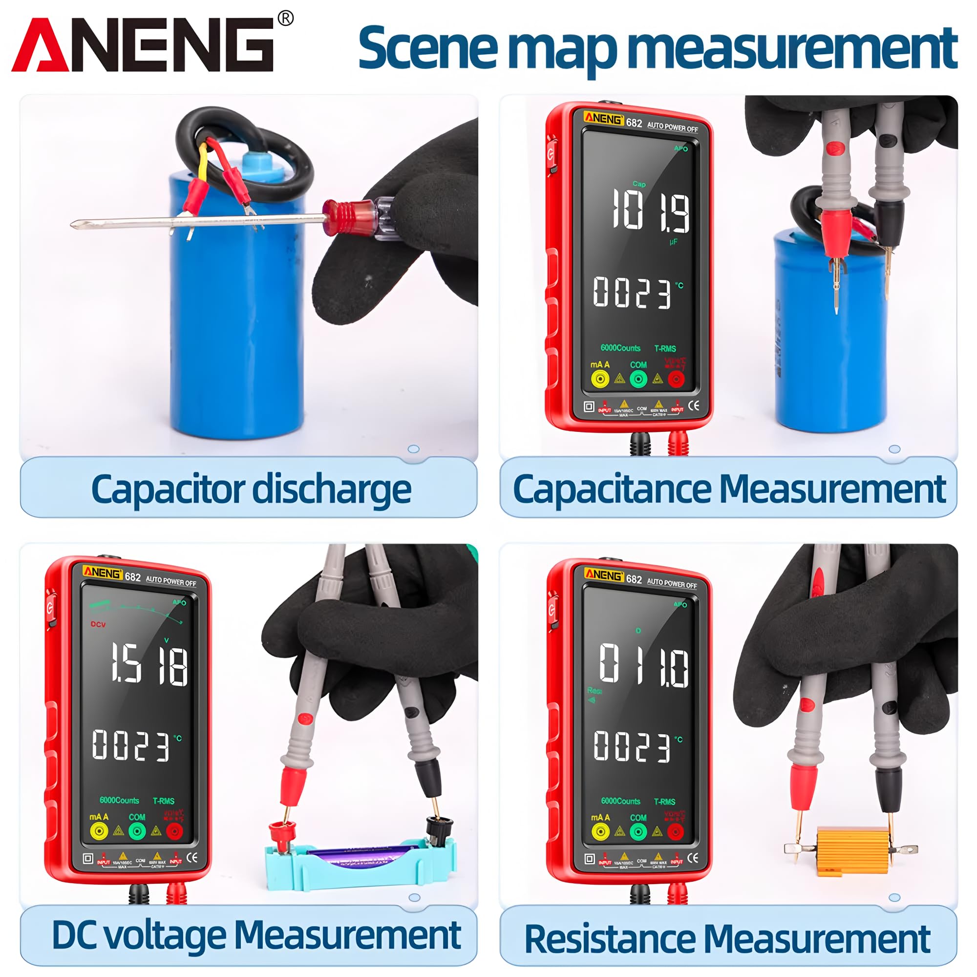 Multimètre intelligent 682 grand écran couleur AC/DC ampèremètre testeur de tension rechargeable ohm testeur de diode outils pour électricien (682)