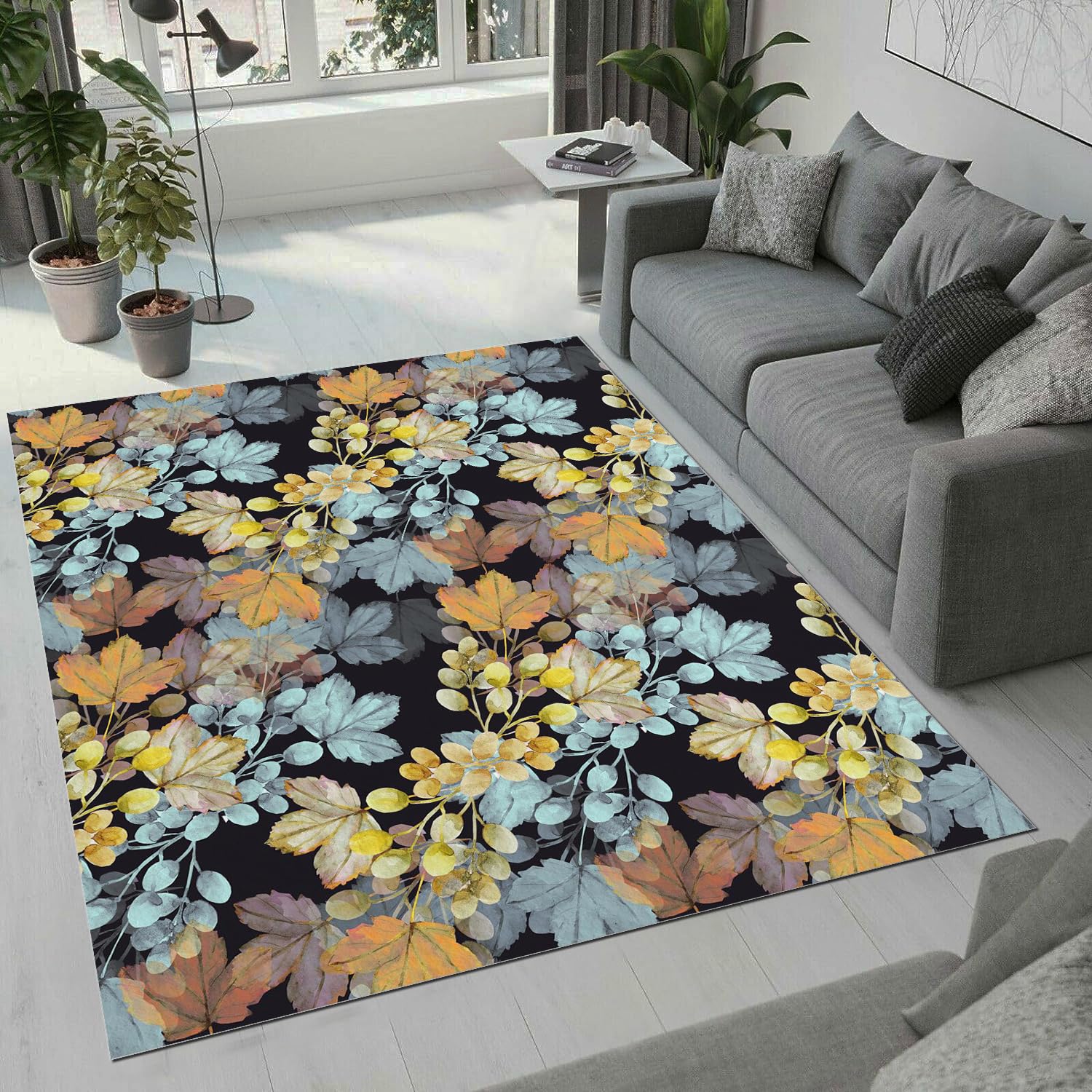 Tapis artistique 3D feuilles 100x150 cm au design duveteux et doux