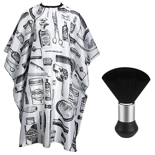 Vista 9 de FEBSNOW Capa de peluquería profesional blanca para corte de pelo con cuello ajustable y cepillo de plumero para el cuello, suministros de peluquería