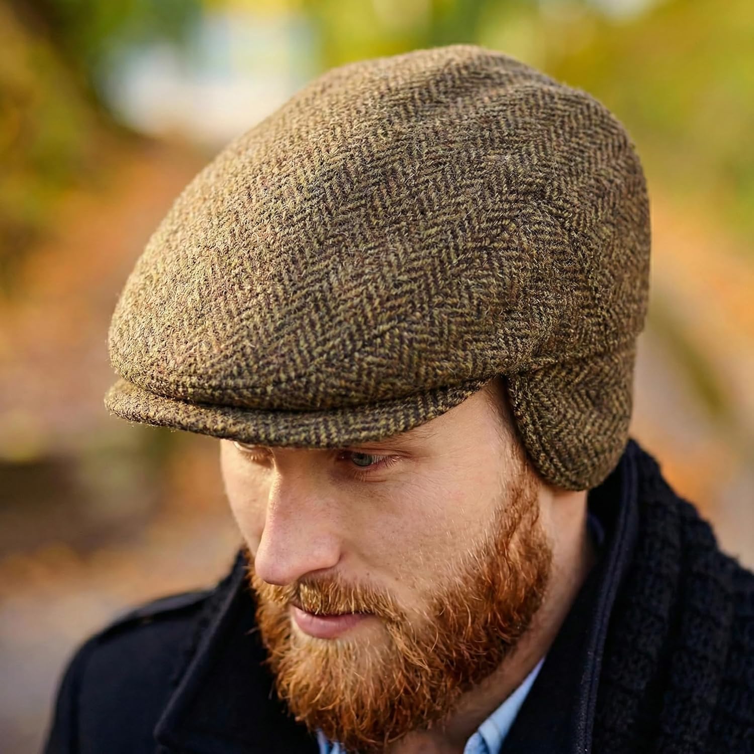 Biddy Murphy Irish Newsboy Flat Cap for Men, Tuck-Away Ear Flaps Slim Fit 100% Wool, Imported