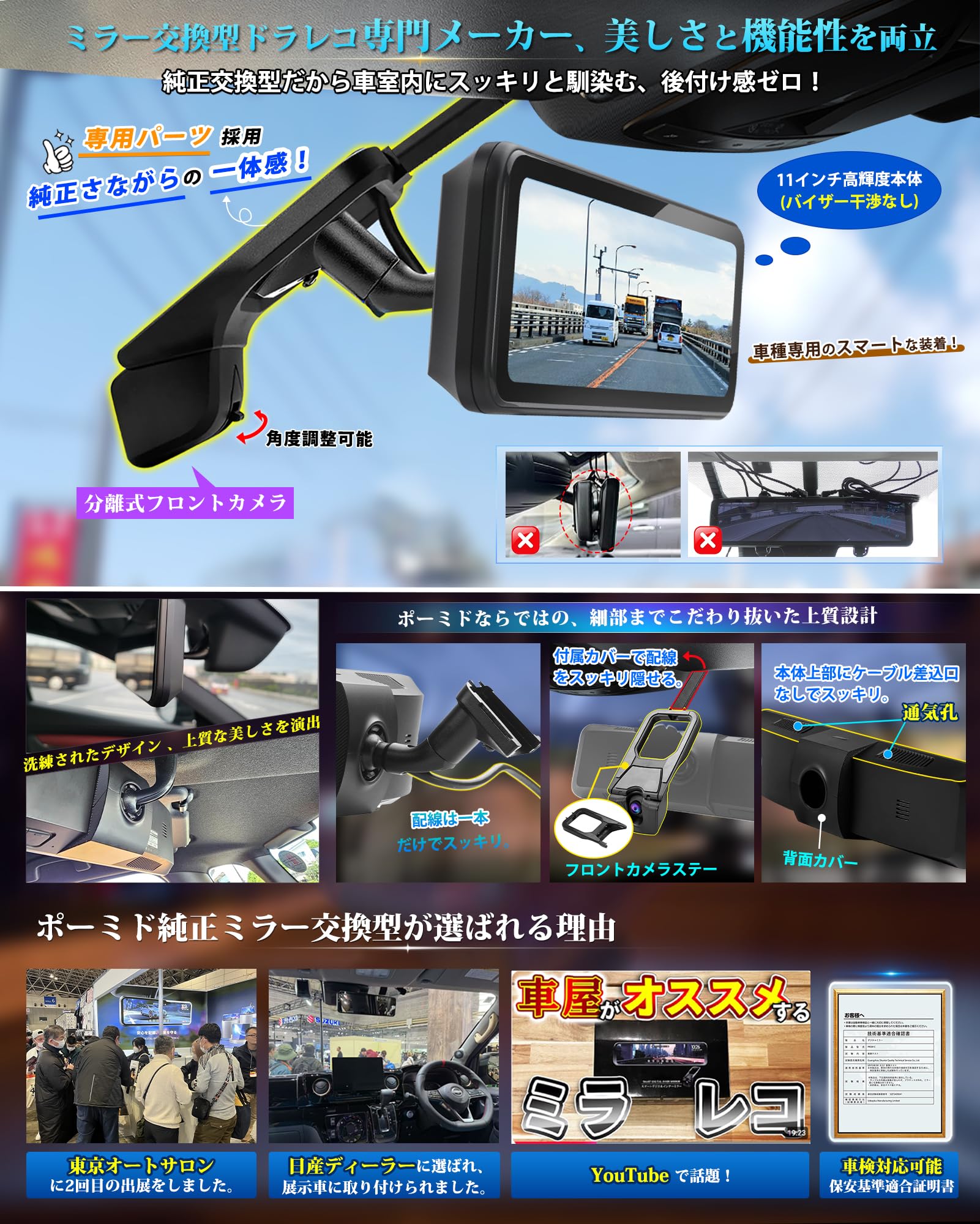 Amazon.co.jp: PORMIDOAUTOドライブレコーダーミラー型【史上最強
